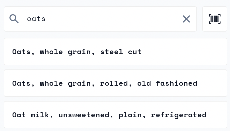 Avitu food tracking interface for logging meals and snacks